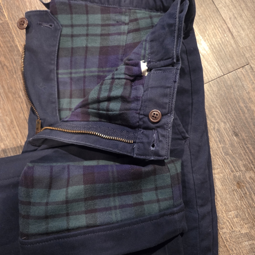 Lands' End Men's Navy and Green Plaid Chinos